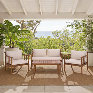 Safavieh Cardori 4 Pc Set - Stylish Teak & Cream Furniture For Indoor/Outdoor Elegance And Comfort Teak Brown ,Cream Pat6807a,Set2 ,Pat6808a Pat9517a-kit2