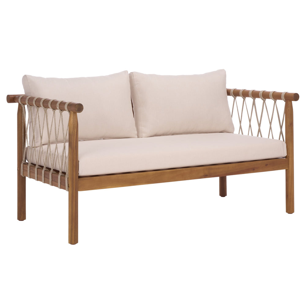 Safavieh Sabrina 4 Pc Set - Elegant Teak & Cream Outdoor Furniture For Stylish Gatherings & Relaxation Teak Brown ,Cream Pat6809a,Set2 ,Pat6810a Pat9518a-kit2