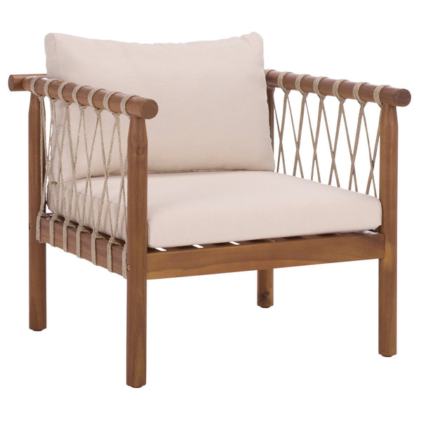 Safavieh Sabrina 4 Pc Set - Elegant Teak & Cream Outdoor Furniture For Stylish Gatherings & Relaxation Teak Brown ,Cream Pat6809a,Set2 ,Pat6810a Pat9518a-kit2
