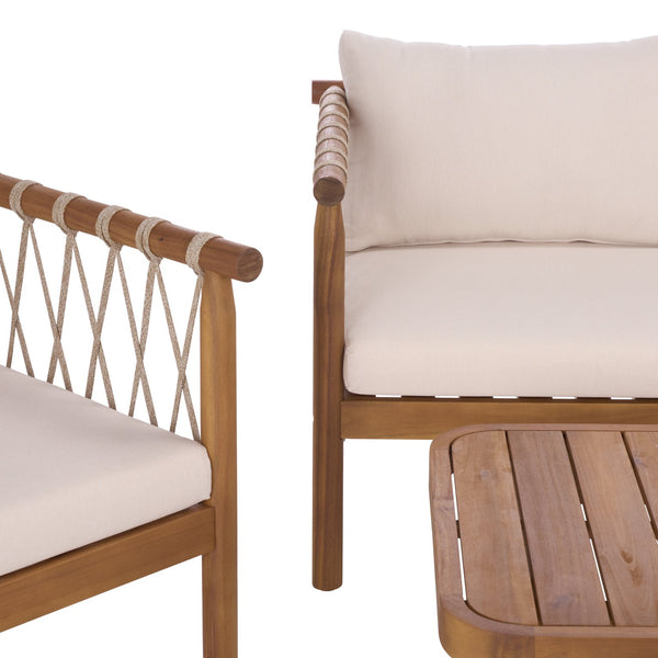 Safavieh Sabrina 4 Pc Set - Elegant Teak & Cream Outdoor Furniture For Stylish Gatherings & Relaxation Teak Brown ,Cream Pat6809a,Set2 ,Pat6810a Pat9518a-kit2