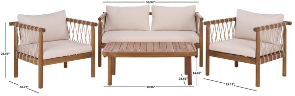 Safavieh Sabrina 4 Pc Set - Elegant Teak & Cream Outdoor Furniture For Stylish Gatherings & Relaxation Teak Brown ,Cream Pat6809a,Set2 ,Pat6810a Pat9518a-kit2
