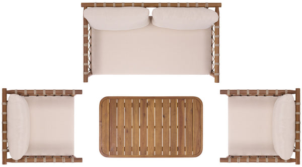 Safavieh Sabrina 4 Pc Set - Elegant Teak & Cream Outdoor Furniture For Stylish Gatherings & Relaxation Teak Brown ,Cream Pat6809a,Set2 ,Pat6810a Pat9518a-kit2