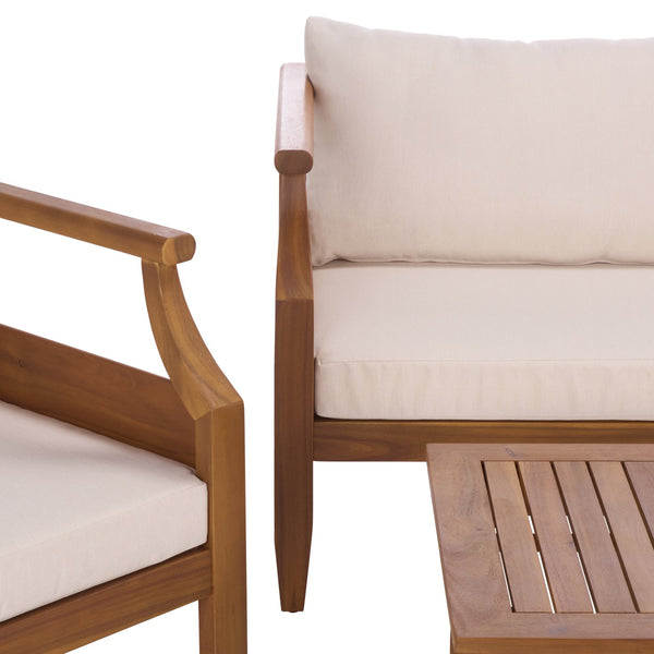 Safavieh Alta 4 Pc Set In Teak & Cream – Elegant Outdoor Furniture For Style, Comfort & Durability Teak Brown ,Cream Pat6811a,Set2 ,Pat6812a Pat9519a-kit2