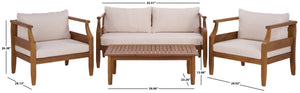 Safavieh Alta 4 Pc Set In Teak & Cream – Elegant Outdoor Furniture For Style, Comfort & Durability Teak Brown ,Cream Pat6811a,Set2 ,Pat6812a Pat9519a-kit2