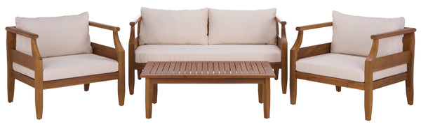 Safavieh Alta 4 Pc Set In Teak & Cream – Elegant Outdoor Furniture For Style, Comfort & Durability Teak Brown ,Cream Pat6811a,Set2 ,Pat6812a Pat9519a-kit2