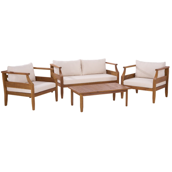 Safavieh Alta 4 Pc Set In Teak & Cream – Elegant Outdoor Furniture For Style, Comfort & Durability Teak Brown ,Cream Pat6811a,Set2 ,Pat6812a Pat9519a-kit2