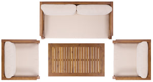 Safavieh Alta 4 Pc Set In Teak & Cream – Elegant Outdoor Furniture For Style, Comfort & Durability Teak Brown ,Cream Pat6811a,Set2 ,Pat6812a Pat9519a-kit2