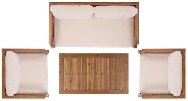 Safavieh Alta 4 Pc Set In Teak & Cream – Elegant Outdoor Furniture For Style, Comfort & Durability Teak Brown ,Cream Pat6811a,Set2 ,Pat6812a Pat9519a-kit2