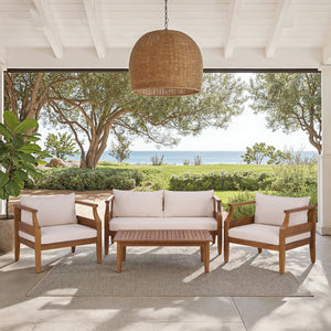 Safavieh Alta 4 Pc Set In Teak & Cream – Elegant Outdoor Furniture For Style, Comfort & Durability Teak Brown ,Cream Pat6811a,Set2 ,Pat6812a Pat9519a-kit2