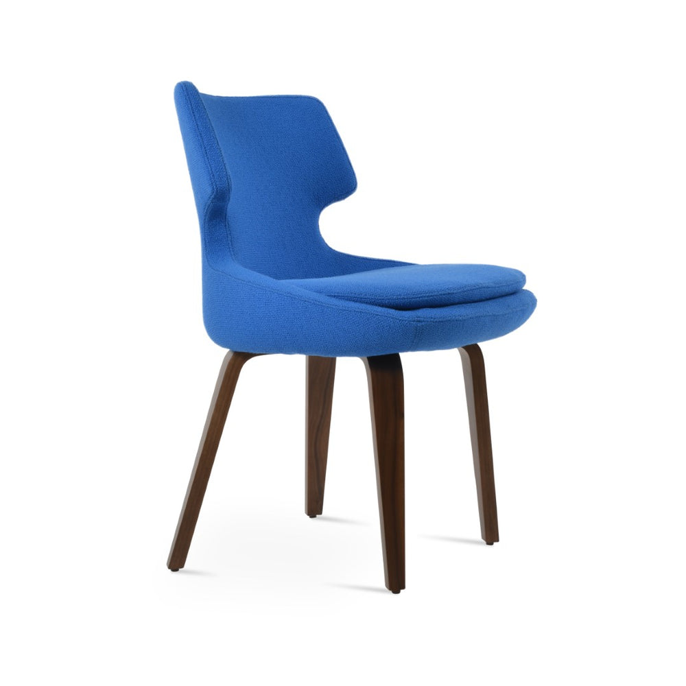 Soho Concept Patara Plywood Dining Chair - Camira Yoredale Fabric, Genuine Leather, Walnut Finish, 10-year Warranty Walnut,Blue  Soho-concept-dining-chair-05196