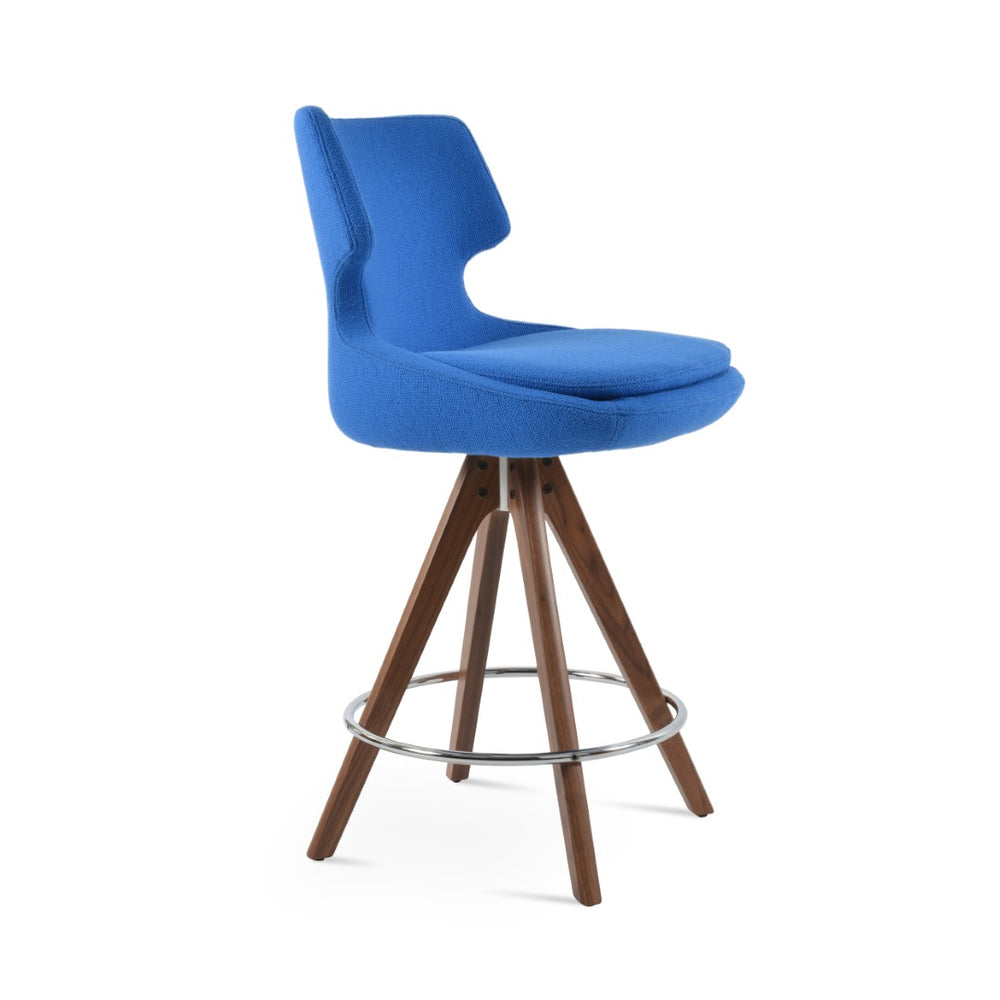 Soho Concept Patara Stylish Swivel Barstools & Counterstools - Durable Camira Boucle Fabric, 10-year Guarantee! Walnut,Blue  Soho-concept-dining-chair-09140