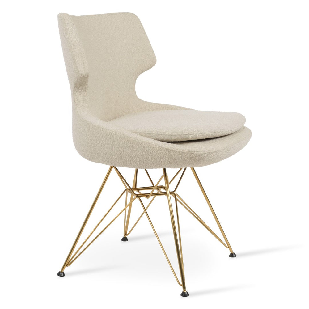 Soho Concept Patara Tower Dining Chair - Stylish Boucle, Velvet & Nubuck Options With 10-year Guarantee, Turkiye Crafted Gold,White  Soho-concept-dining-chair-05439