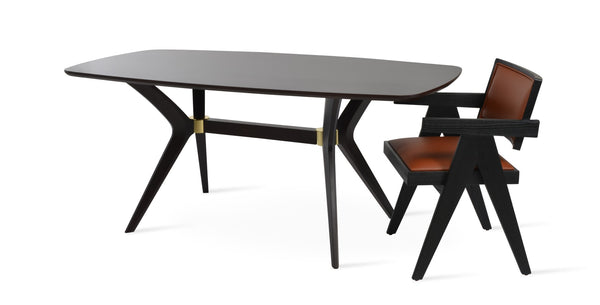 Soho Concept Pavilion Rectangular Walnut Veneer Dining Table - Solid Beech Base, Timeless Elegance & Durability Walnut,Gold  Soho-concept-dining-chair-13849