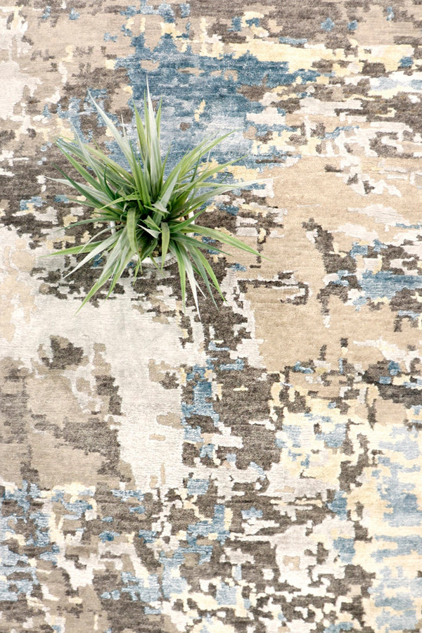 Pasargad Modern Collection Hand-knotted Grey Area Rug - Luxurious Bamboo Silk & Wool Blend Decor   Pbrn-36wh 9x12