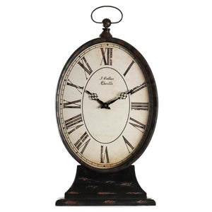 Zentique Paris Iron Table Clock with Distressed Antique Finish, Slim 12.5x22.5in Decorative Mantel Accent PC003
