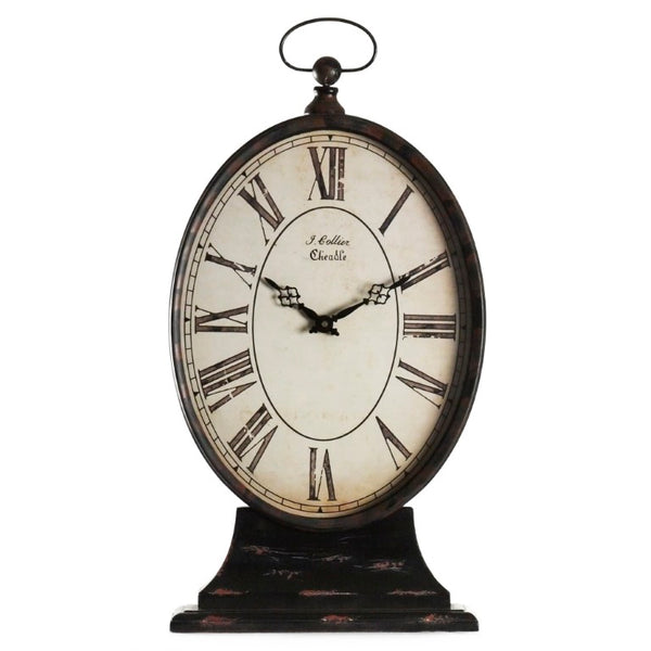 Zentique Paris Iron Table Clock with Distressed Antique Finish, Slim 12.5x22.5in Decorative Mantel Accent PC003