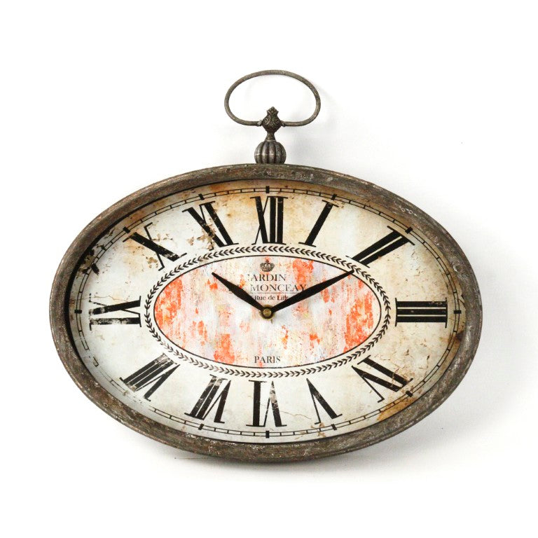 Zentique Paris Oval Clock Vintage-inspired iron frame with MDF face, silent quartz movement, elegant focal piece for living rooms and kitchens PC004