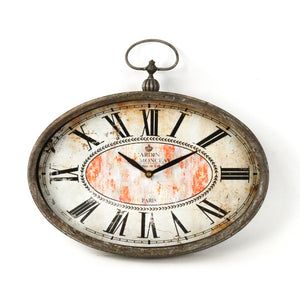 Zentique Paris Oval Clock Vintage-inspired iron frame with MDF face, silent quartz movement, elegant focal piece for living rooms and kitchens PC004