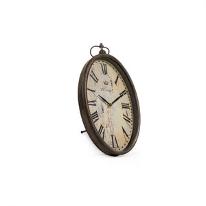 Zentique Paris Oval Wall Clock Vintage Iron Oval Clock with Roman Numerals, Quiet Quartz Movement, 9"x14" Appeal PC006