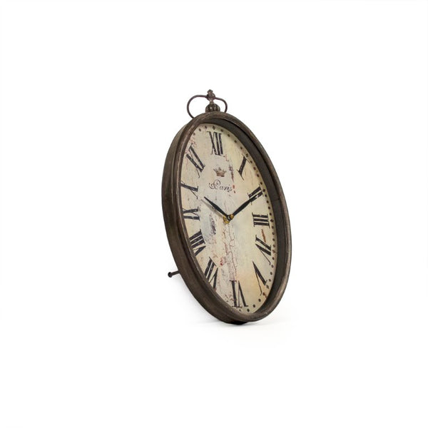 Zentique Paris Oval Wall Clock Vintage Iron Oval Clock with Roman Numerals, Quiet Quartz Movement, 9"x14" Appeal PC006