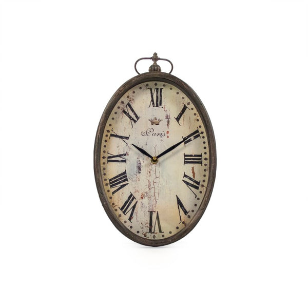 Zentique Paris Oval Wall Clock Vintage Iron Oval Clock with Roman Numerals, Quiet Quartz Movement, 9"x14" Appeal PC006