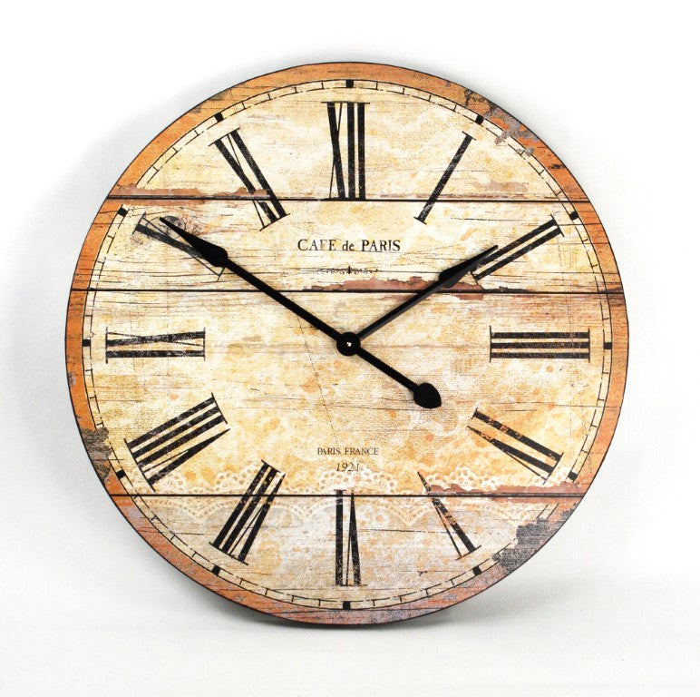 Zentique Wooden minimalist wall clock with natural MDF veneer, matte finish, slim profile and quartz movement Antique Cream PC009