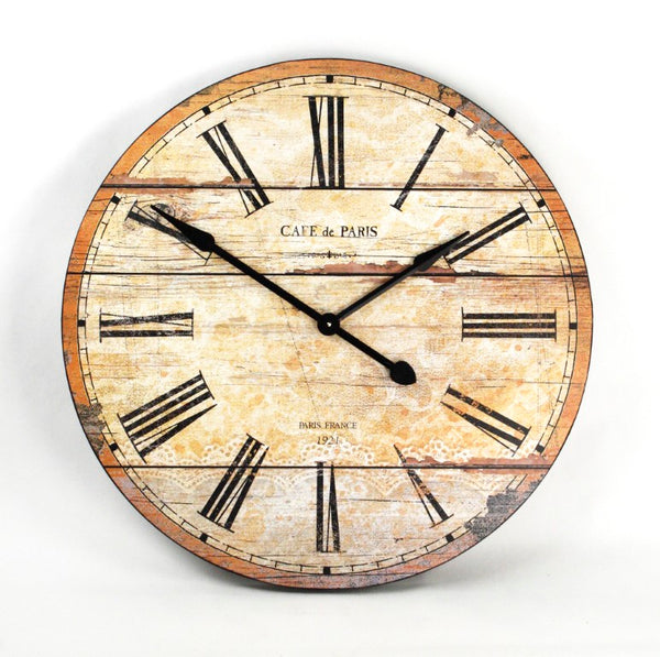 Zentique Wooden minimalist wall clock with natural MDF veneer, matte finish, slim profile and quartz movement Antique Cream PC009