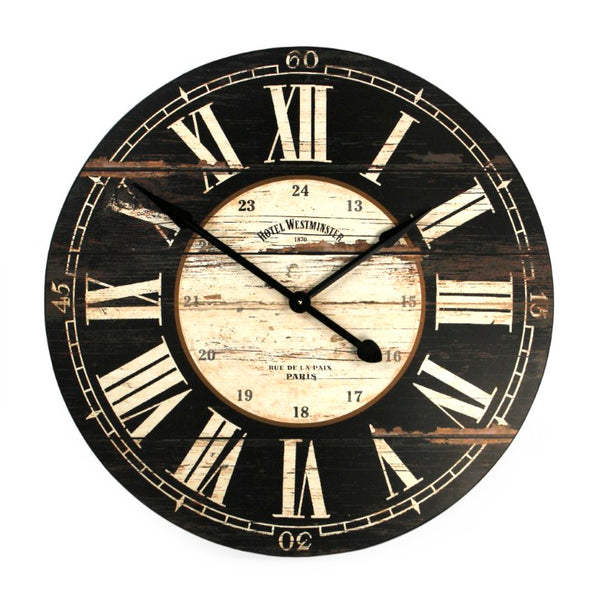 Zentique Wooden minimalist wall clock with natural MDF veneer, matte finish, slim profile and quartz movement Antique Black PC010