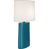 Robert Abbey Peacock Victor Table Lamp Peacock Glazed Ceramic Oval Ascot White Fabric Shade