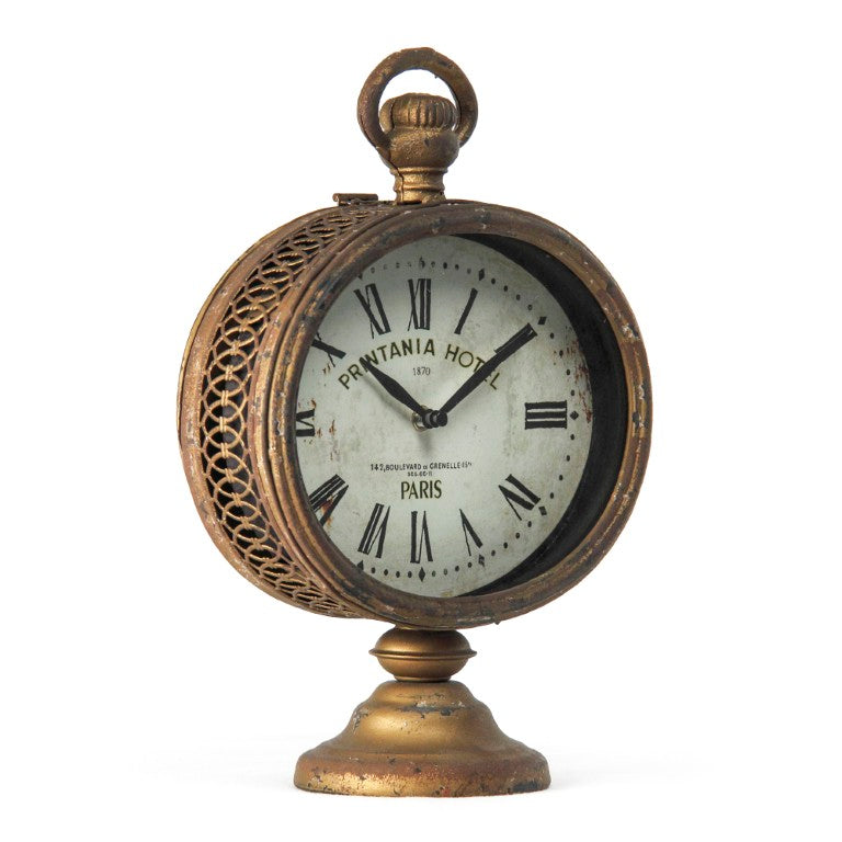 Zentique Clock Vintage-Inspired Iron Mantel Clock with Quiet Quartz Movement, Compact Elegant Accent Decor W9.5 x H13 x D4.5 PC043