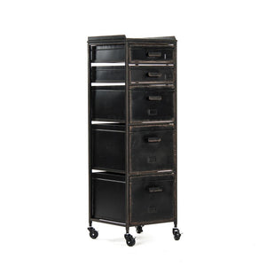 Zentique Dora Slim Drawer Cabinet — Tall 4-Drawer Vertical Storage W14×H44×D13.75, Iron Frame, Space-Saving Design PC048