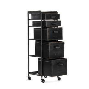 Zentique Dora Slim Drawer Cabinet — Tall 4-Drawer Vertical Storage W14×H44×D13.75, Iron Frame, Space-Saving Design PC048