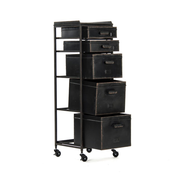 Zentique Dora Slim Drawer Cabinet — Tall 4-Drawer Vertical Storage W14×H44×D13.75, Iron Frame, Space-Saving Design PC048