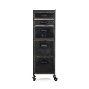 Zentique Dora Slim Drawer Cabinet — Tall 4-Drawer Vertical Storage W14×H44×D13.75, Iron Frame, Space-Saving Design PC048