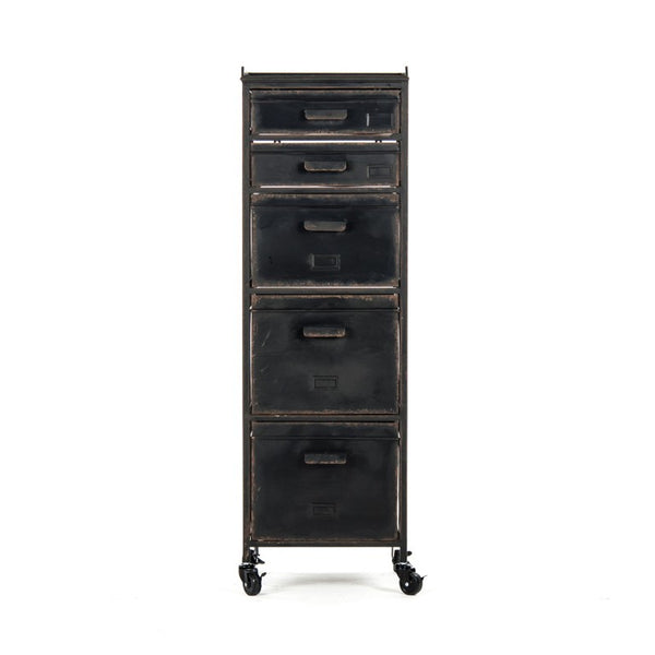 Zentique Dora Slim Drawer Cabinet — Tall 4-Drawer Vertical Storage W14×H44×D13.75, Iron Frame, Space-Saving Design PC048