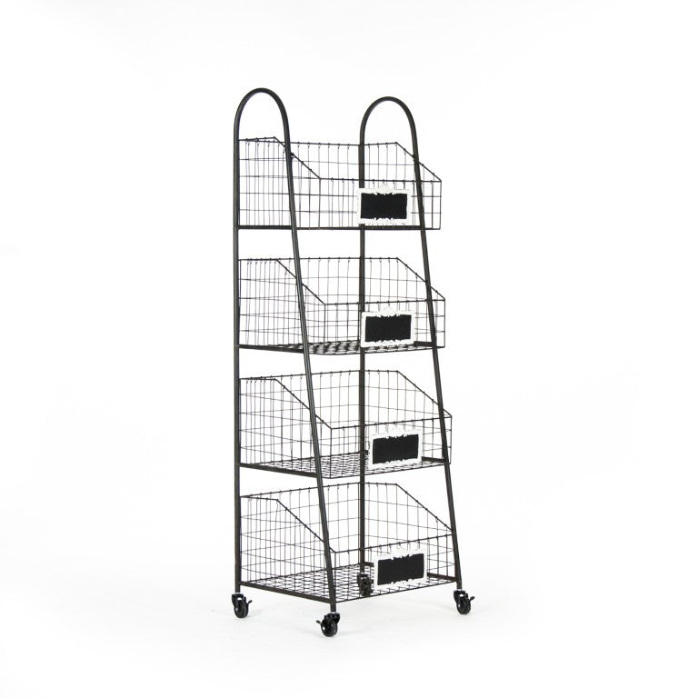 Zentique Rafael Vertical Basket Rack with 3 Removable Woven Baskets, Powder-Coated Iron Frame, Space-Saving Style PC052