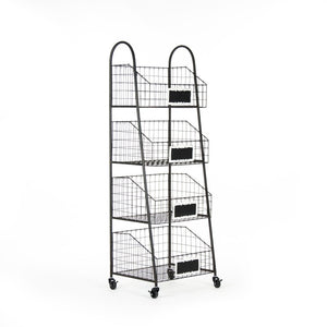 Zentique Rafael Vertical Basket Rack with 3 Removable Woven Baskets, Powder-Coated Iron Frame, Space-Saving Style PC052