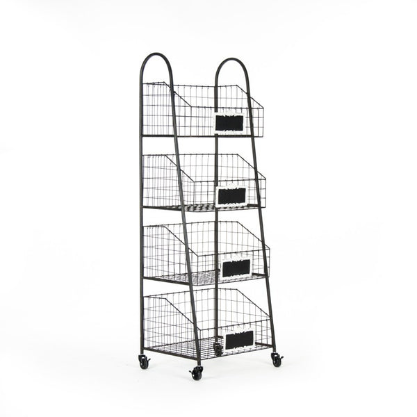 Zentique Rafael Vertical Basket Rack with 3 Removable Woven Baskets, Powder-Coated Iron Frame, Space-Saving Style PC052