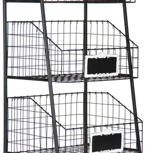 Zentique Rafael Vertical Basket Rack with 3 Removable Woven Baskets, Powder-Coated Iron Frame, Space-Saving Style PC052