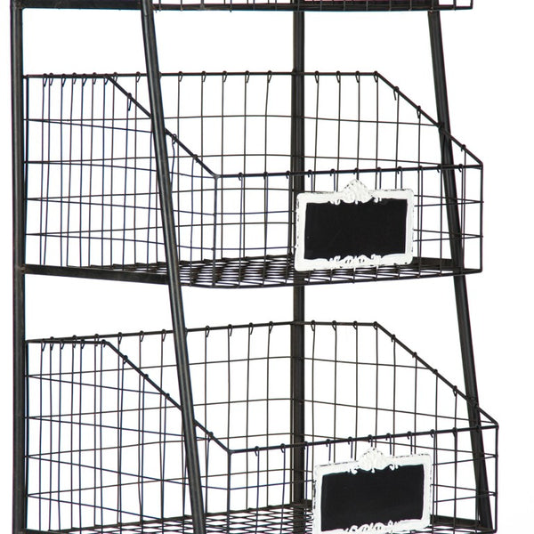 Zentique Rafael Vertical Basket Rack with 3 Removable Woven Baskets, Powder-Coated Iron Frame, Space-Saving Style PC052