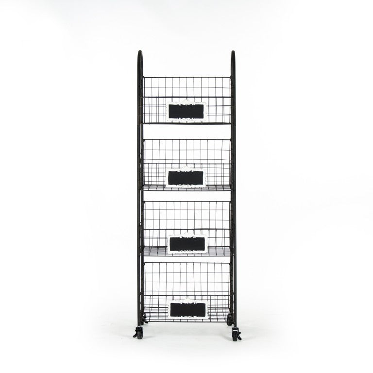 Zentique Rafael Vertical Basket Rack with 3 Removable Woven Baskets, Powder-Coated Iron Frame, Space-Saving Style PC052