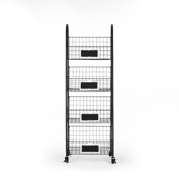 Zentique Rafael Vertical Basket Rack with 3 Removable Woven Baskets, Powder-Coated Iron Frame, Space-Saving Style PC052