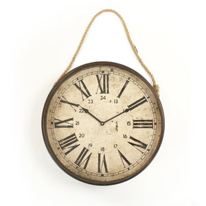 Zentique Bale Rustic-Industrial Wall Clock with Hemp Accents — 19x30in Metal Farmhouse Timepiece for Living Room Decor PC055