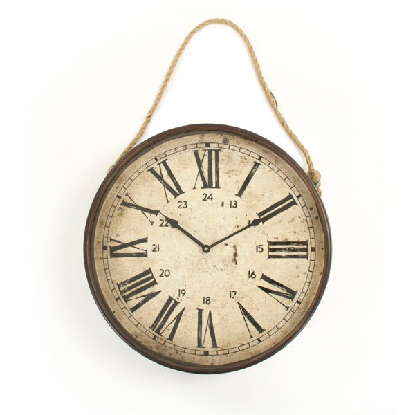 Zentique Bale Rustic-Industrial Wall Clock with Hemp Accents — 19x30in Metal Farmhouse Timepiece for Living Room Decor PC055