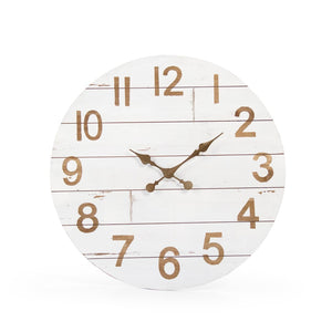 Cheval Wall Clock Dsitressed White, Light Brown PC058 Zentique