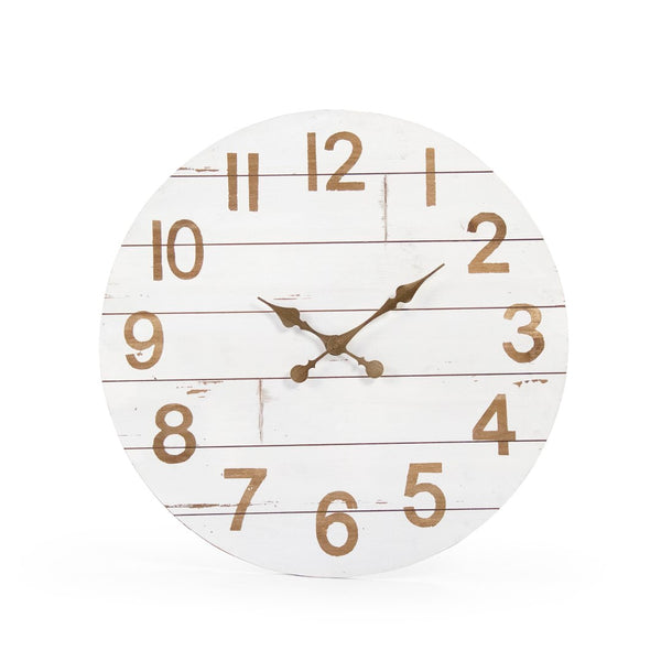 Cheval Wall Clock Dsitressed White, Light Brown PC058 Zentique