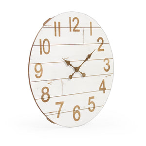 Cheval Wall Clock Dsitressed White, Light Brown PC058 Zentique