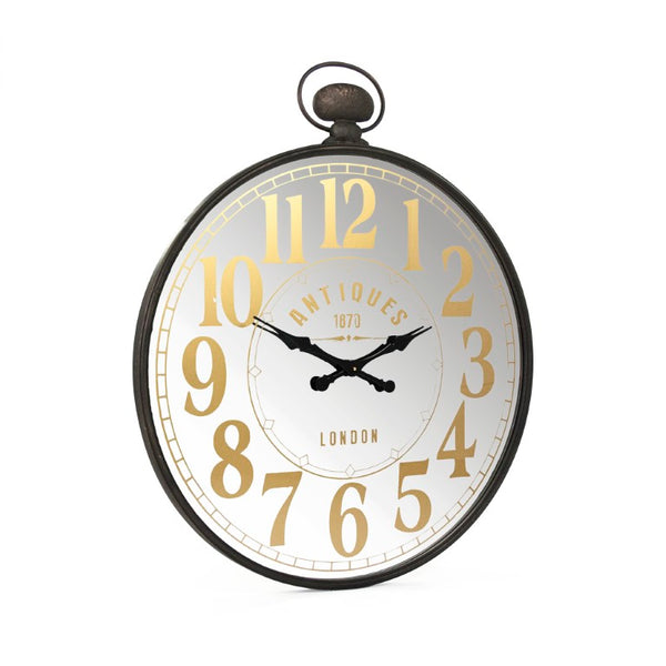 Zentique Burnell Round Wall Clock with Mirrored Face and Iron Frame, Minimalist Quartz Timepiece for Home Decor PC061