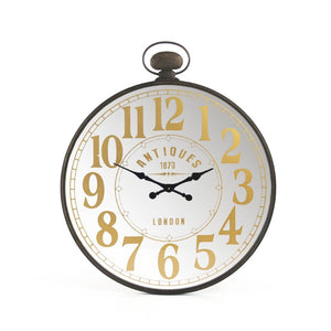 Zentique Burnell Round Wall Clock with Mirrored Face and Iron Frame, Minimalist Quartz Timepiece for Home Decor PC061