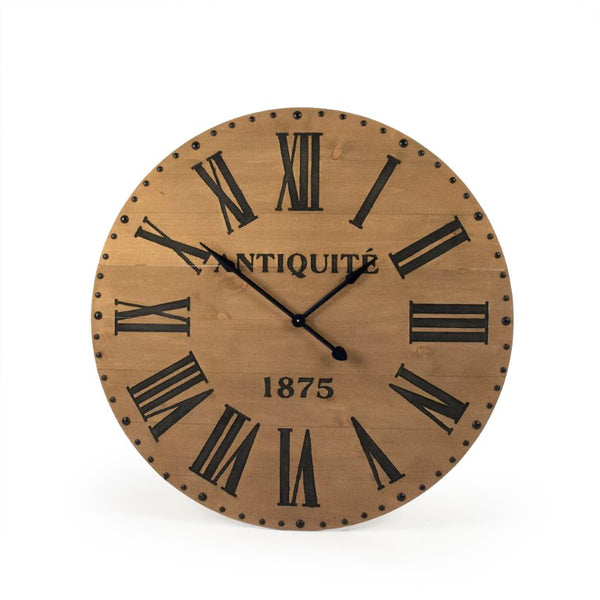 Zentique Alexis Solid Pine Wall Clock – 43.5" Minimalist Round Design, Warm Pine Finish & Quartz Accuracy PC064